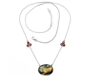 Copper Abalone Shell and Garnet Necklace SDN1716 N-1002, 19x26 mm