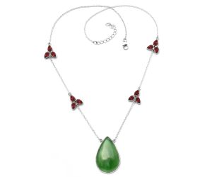 Nephrite Jade and Garnet Necklace SDN1718 N-1004, 21x31 mm