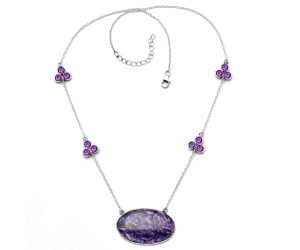 Siberian Charoite and Amethyst Necklace SDN1725 N-1004, 20x33 mm