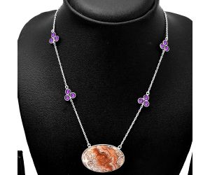 Rosetta Picture Jasper and Amethyst Necklace SDN1729 N-1004, 22x34 mm
