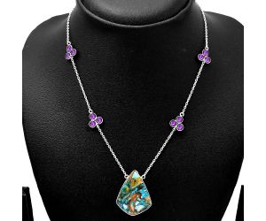 Spiny Oyster Turquoise and Amethyst Necklace SDN1730 N-1004, 22x28 mm