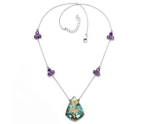 Spiny Oyster Turquoise and Amethyst Necklace SDN1730 N-1004, 22x28 mm
