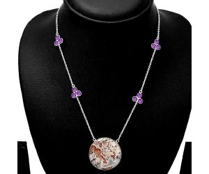 Rosetta Picture Jasper and Amethyst Necklace SDN1732 N-1004, 27x27 mm