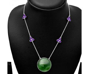Nephrite Jade and Amethyst Necklace SDN1737 N-1004, 27x27 mm