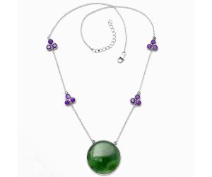 Nephrite Jade and Amethyst Necklace SDN1737 N-1004, 27x27 mm