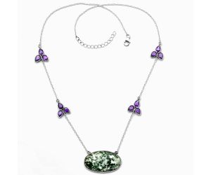 Dioptase and Amethyst Necklace SDN1738 N-1004, 17x30 mm