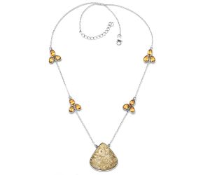 Rock Calcy and Citrine Necklace SDN1752 N-1004, 24x24 mm