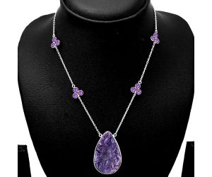 Siberian Charoite and Amethyst Necklace SDN1758 N-1004, 22x36 mm