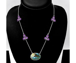 Spiny Oyster Turquoise and Amethyst Necklace SDN1763 N-1004, 19x26 mm