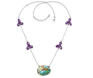 Spiny Oyster Turquoise and Amethyst Necklace SDN1763 N-1004, 19x26 mm