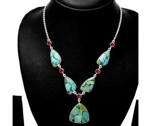 Lucky Charm Tibetan Turquoise and Garnet Necklace SDN1792 N-1022, 23x23 mm