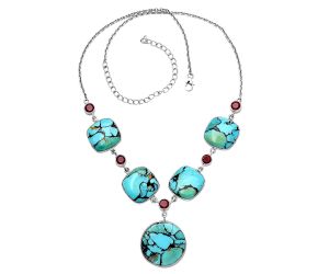 Lucky Charm Tibetan Turquoise and Garnet Necklace SDN1793 N-1022, 23x23 mm