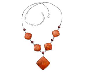 Red Sponge Coral and Garnet Necklace SDN1798 N-1022, 23x23 mm