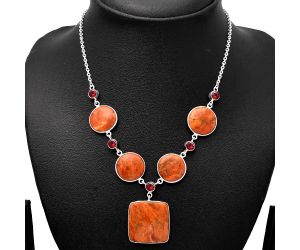 Red Sponge Coral and Garnet Necklace SDN1799 N-1022, 23x23 mm