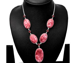 Pink Thulite and Garnet Necklace SDN1805 N-1022, 21x37 mm