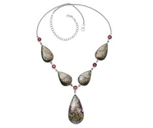 Dragon Blood Stone and Garnet Necklace SDN1806 N-1022, 19x37 mm