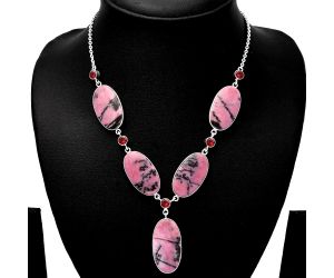 Rhodonite and Garnet Necklace SDN1808 N-1022, 15x29 mm