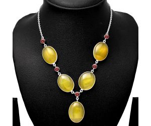 Yellow Onyx and Garnet Necklace SDN1812 N-1022, 18x24 mm