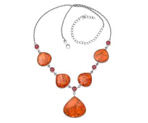 Red Sponge Coral and Garnet Necklace SDN1819 N-1022, 22x24 mm