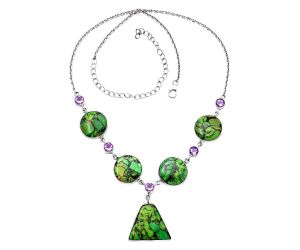 Green Matrix Turquoise and Amethyst Necklace SDN1820 N-1022, 19x22 mm