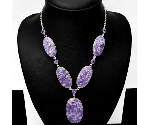Purple Lepidolite and Amethyst Necklace SDN1821 N-1022, 22x33 mm
