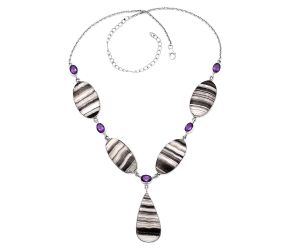 Prairie Agate and Amethyst Necklace SDN1823 N-1022, 16x32 mm