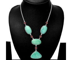Chrysoprase and Garnet Necklace SDN1826 N-1023, 20x30 mm