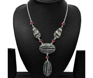 Natural Chrysotile and Garnet Necklace SDN1829 N-1023, 22x35 mm