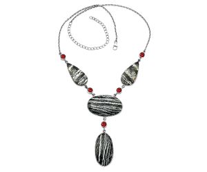 Natural Chrysotile and Garnet Necklace SDN1829 N-1023, 22x35 mm