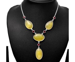 Yellow Onyx and Garnet Necklace SDN1835 N-1023, 18x25 mm