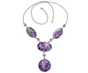 Purple Lepidolite and Amethyst Necklace SDN1840 N-1023, 21x31 mm