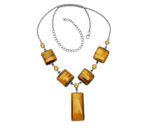 Tiger Eye and Citrine Necklace SDN1846 N-1022, 15x33 mm