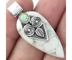 Owl - Natural White Howlite & Fire Opal Pendant SDP100627 P-1649, 15x32 mm