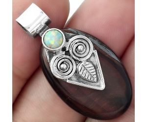 Owl - Natural Red Tiger Eye & Fire Opal Pendant SDP100631 P-1649, 17x27 mm