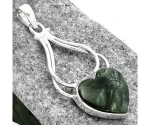 Valentine Gift Heart Natural Russian Seraphinite Pendant SDP102990 P-1253, 17x19 mm
