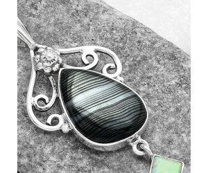 Crown Of Silver Psilomelane Black Malachite & Fire Opal Pendant SDP103194 P-1316, 14x20 mm