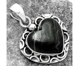 Heart Crown Of Silver Psilomelane - Black Malachite Pendant SDP104858 P-1242, 16x17 mm