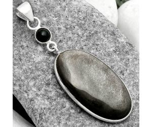 Natural Silver Obsidian & Black Onyx Pendant SDP105074 P-1098, 17x30 mm