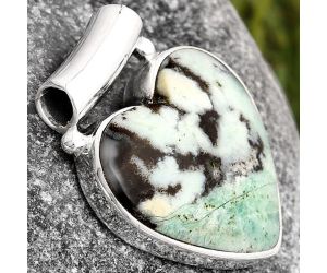 Heart Dendritic Chrysoprase - Africa 925 Sterling Silver Pendant Jewelry SDP106128 P-1259, 20x21 mm