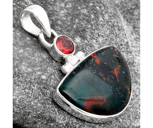 Natural Blood Stone - India & Garnet Pendant SDP106856 P-1108, 15x22 mm