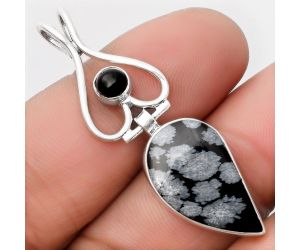 Snow Flake Obsidian & Black Onyx Pendant SDP107457 P-1542, 12x22 mm