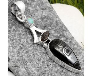 Crown Of Silver - Black Malachite, Herkimer & Fire Opal Pendant SDP107540 P-1362, 10x20 mm