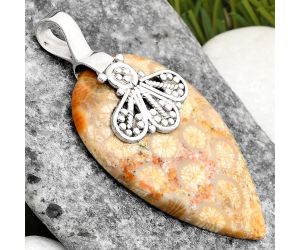 Natural Flower Fossil Coral Pendant SDP107627 P-1469, 22x37 mm