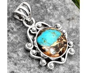 Natural Shell In Black Blue Turquoise Pendant SDP107815 P-1018, 12x12 mm