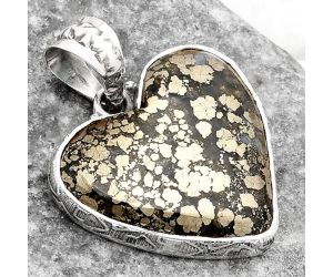 Valentine Gift Heart Natural Nipomo Marcasite Agate Pendant SDP108809 P-1043, 23x24 mm