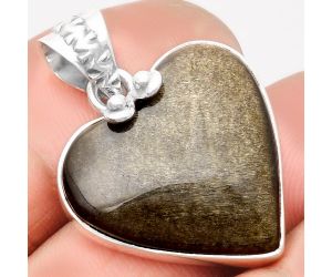 Valentine Gift Heart Natural Silver Obsidian Pendant SDP108857 P-1043, 22x22 mm
