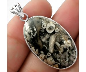 Natural Crinoid Fossil Coral Pendant SDP109360 P-1001, 18x30 mm