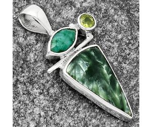 Russian Seraphinite, Emerald Quartz & Peridot Pendant SDP109567 P-1708, 11x20 mm