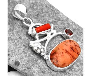 Indian Paint Gemstone, Coral Stick & Garnet Pendant SDP109726 P-1704, 10x20 mm