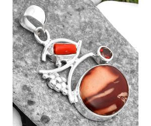 Indian Paint Gemstone, Coral Stick & Garnet Pendant SDP109727 P-1704, 13x18 mm